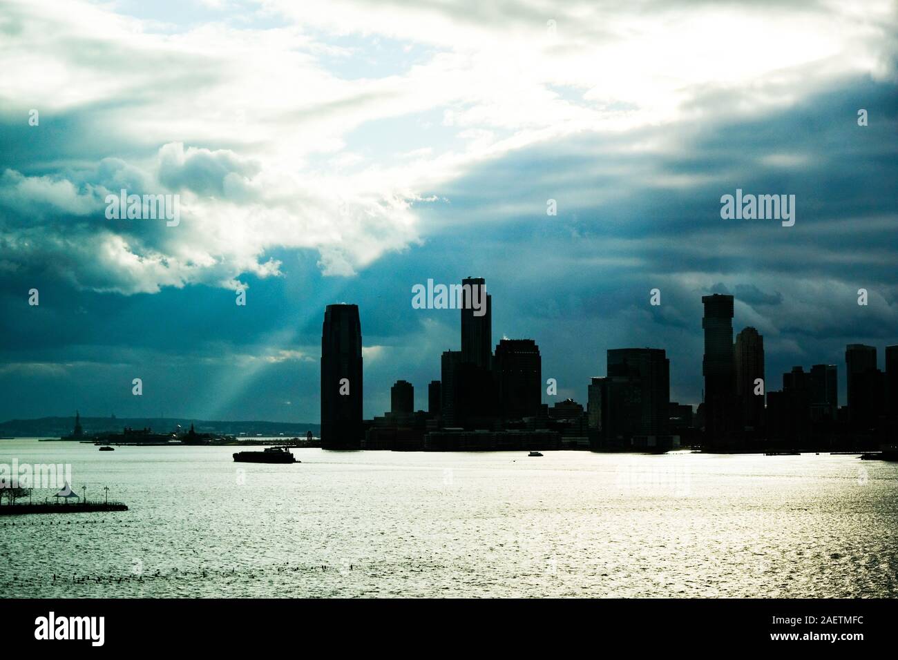 Blick auf Hoboken, New Jersey von Whitney Museum der amerikanischen kunst, New York City. Stockfoto