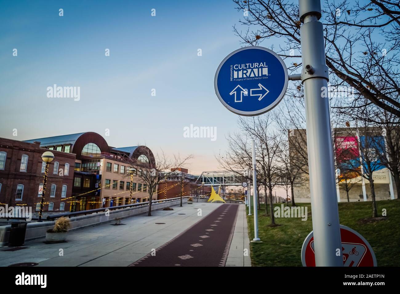 Indianapolis kulturellen Trail Zeichen auf einer Stange Stockfoto