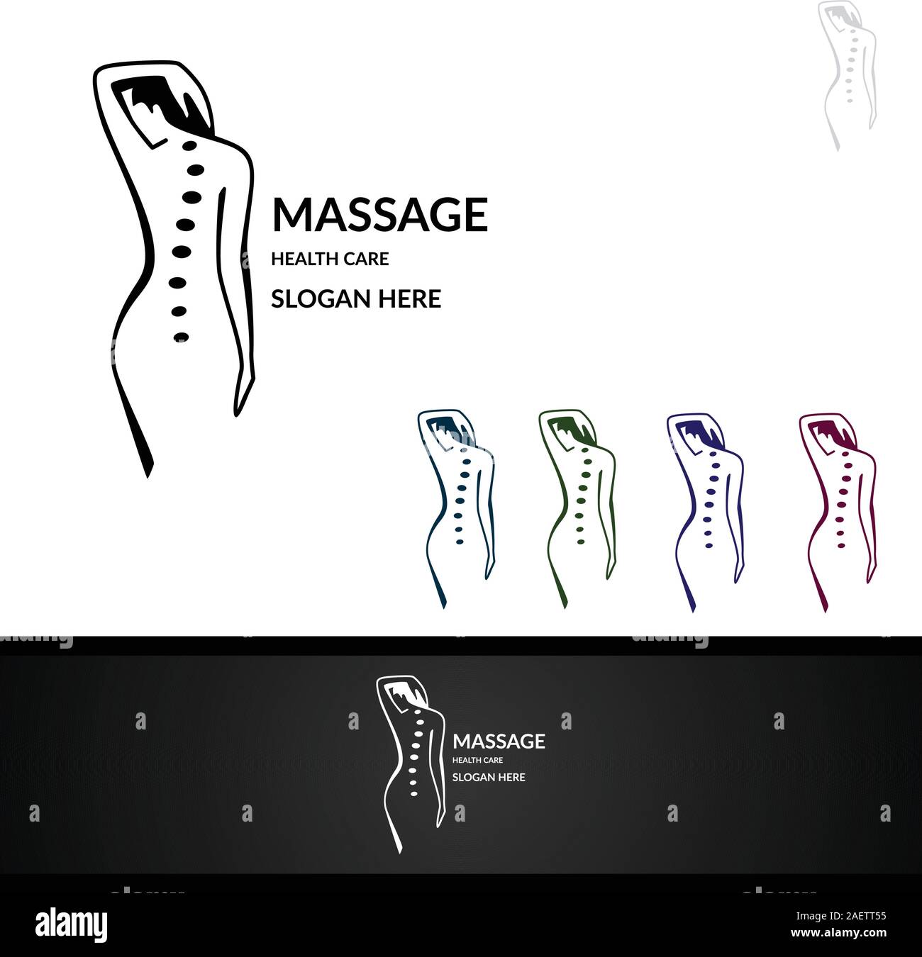 Chiropraktik, Massage, Rückenschmerzen und Osteopathie Logo Design Stock Vektor