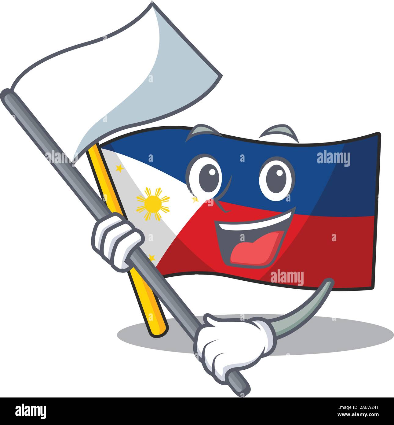 Cute Flagge stehend mit Flagge Philippinen Zeichentrickfigur Stil Stock Vektor