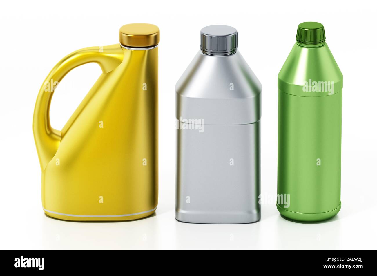 Flaschen auto Flüssigkeiten auf weißem Hintergrund. 3D-Darstellung. Stockfoto