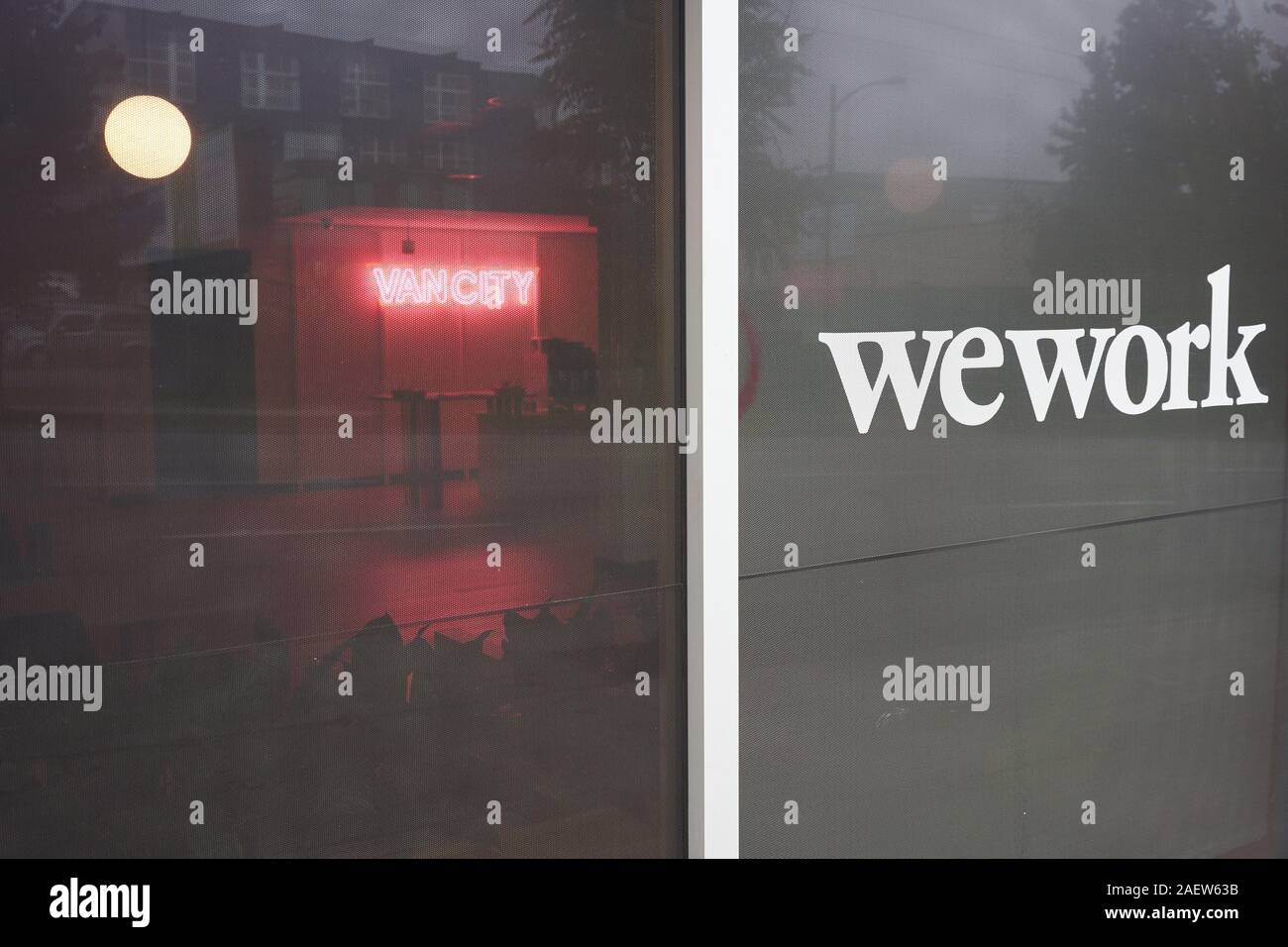 Vancouver, BC, Kanada - May 12, 2019: ein WeWork co-Arbeitsraum Lage in Vancouver. Stockfoto