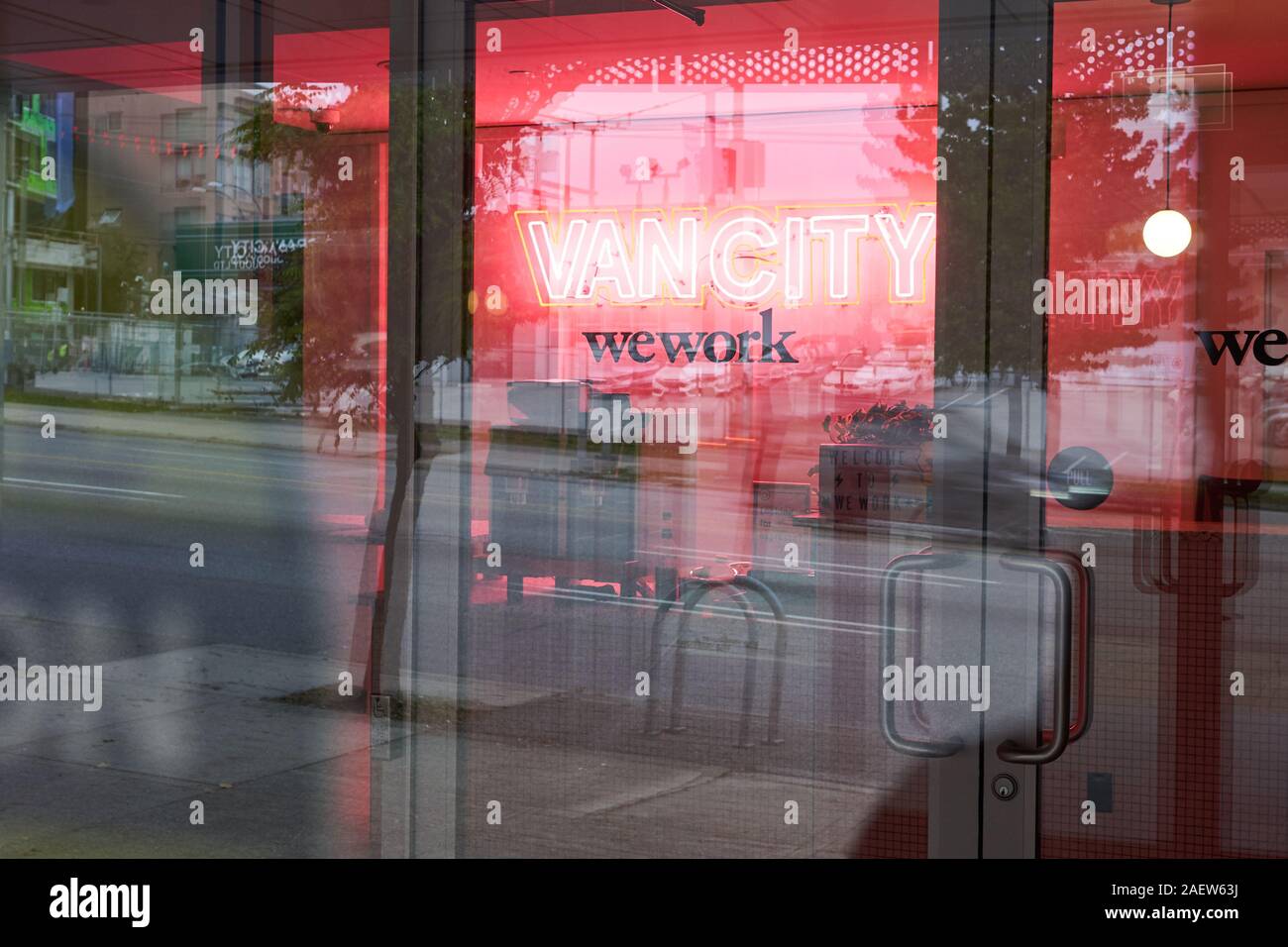 Vancouver, BC, Kanada - May 12, 2019: ein WeWork co-Arbeitsraum Lage in Vancouver. Stockfoto