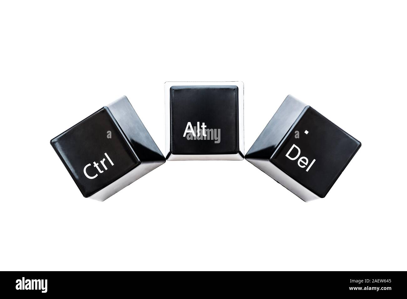 Strg, Alt, Entf Tasten Tastatur computer Closeup auf weißem Hintergrund. Stockfoto
