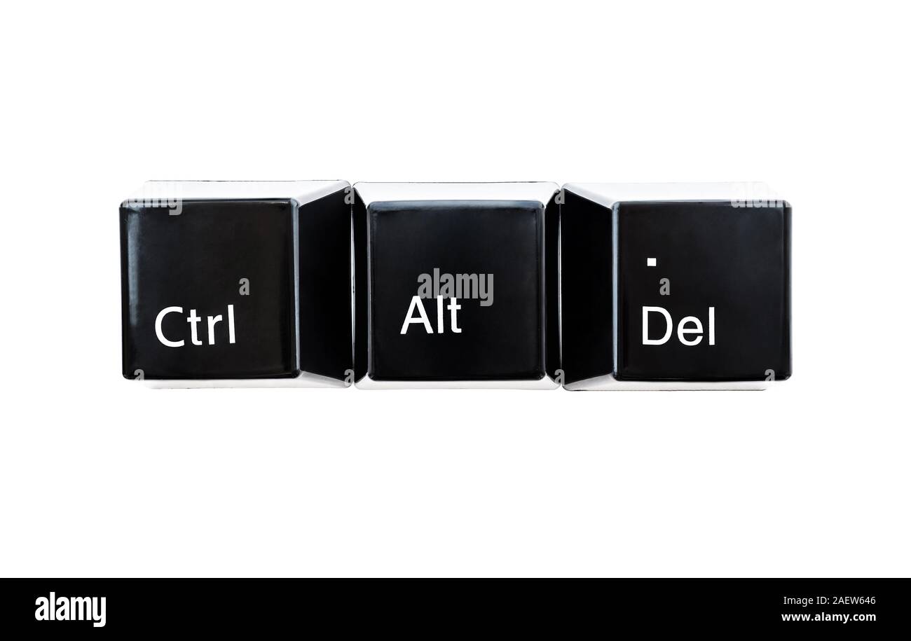 Strg, Alt, Entf Tasten Tastatur computer Closeup auf weißem Hintergrund. Stockfoto