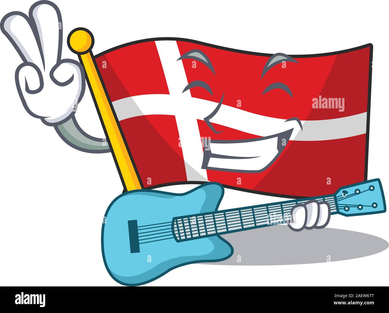 Coole Flagge Dänemark Zeichentrickfigur Leistung mit Gitarre Abendmahl Stock Vektor