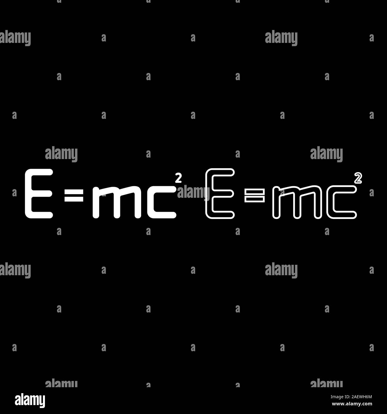 E=mc squared Energie Formel physikalische Gesetz unterzeichnen e gleich mc2 Bildung Konzept der Relativitätstheorie Symbol outline weiß Farbe Vector Illustration Stock Vektor