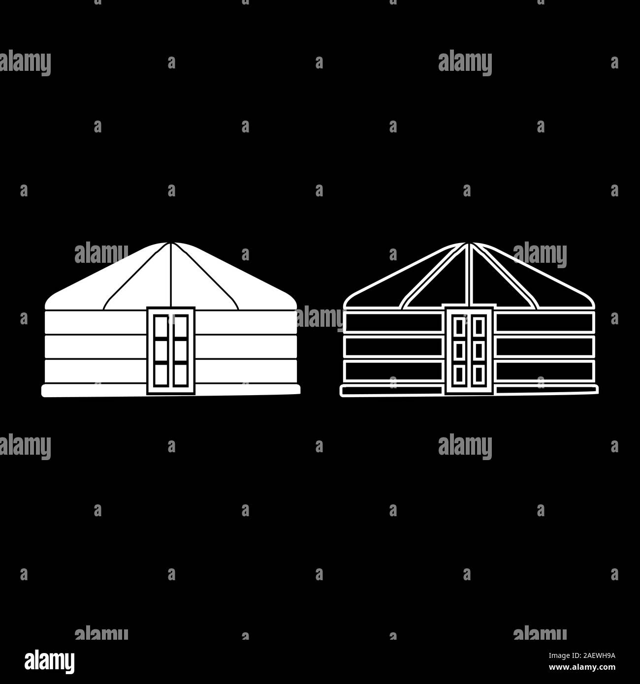Jurten der Nomaden tragbaren Rahmen Wohnung mit Tür mongolischen Zelt für Gebäude Symbol outline weiß Vektor-illustration Flat Style einfach einstellen Stock Vektor