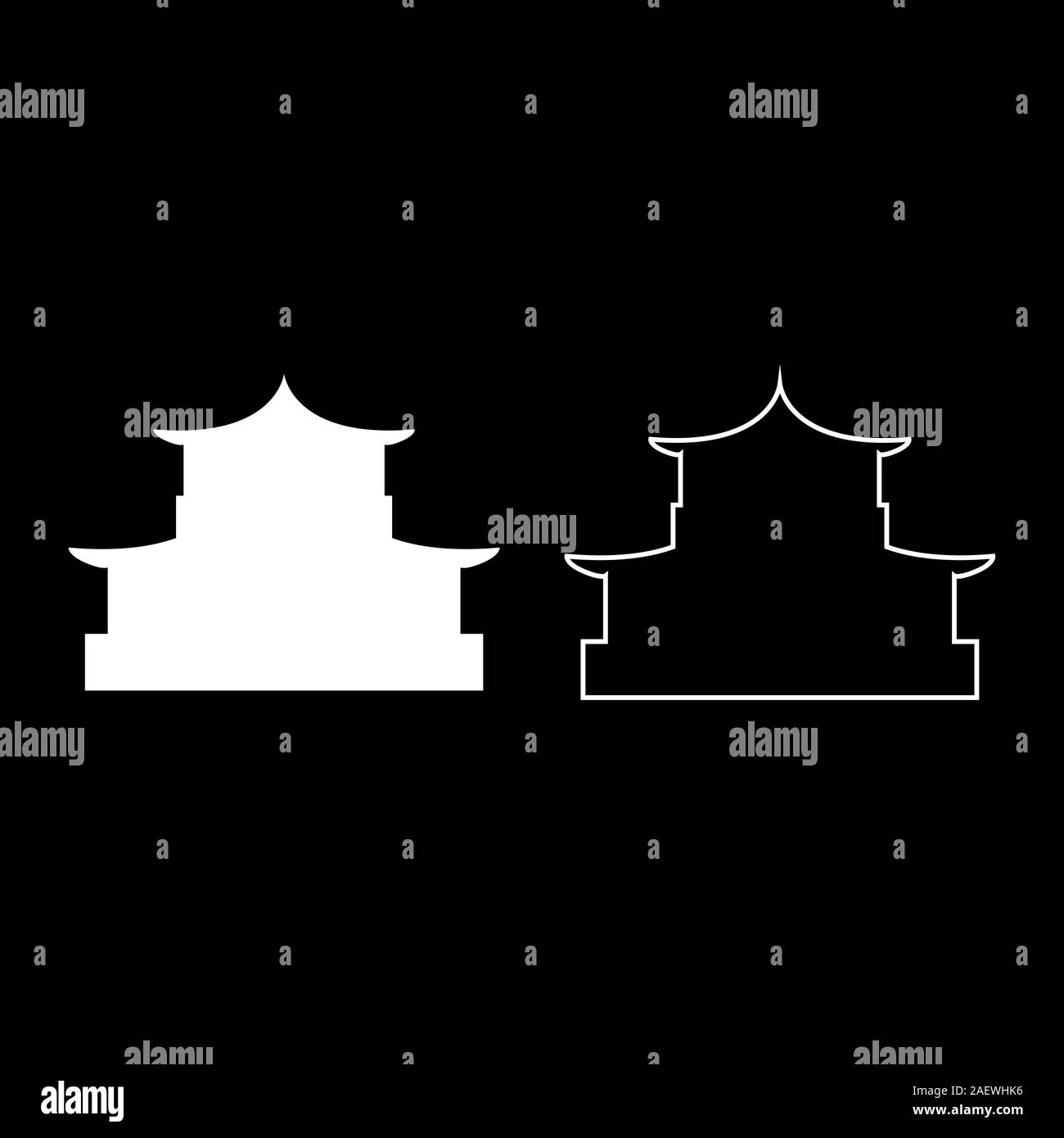 Chinesische Haus Silhouette der traditionellen asiatischen Pagode Japanische dom Fassade Symbol outline weiß Vektor-illustration Flat Style einfach Bild einstellen Stock Vektor