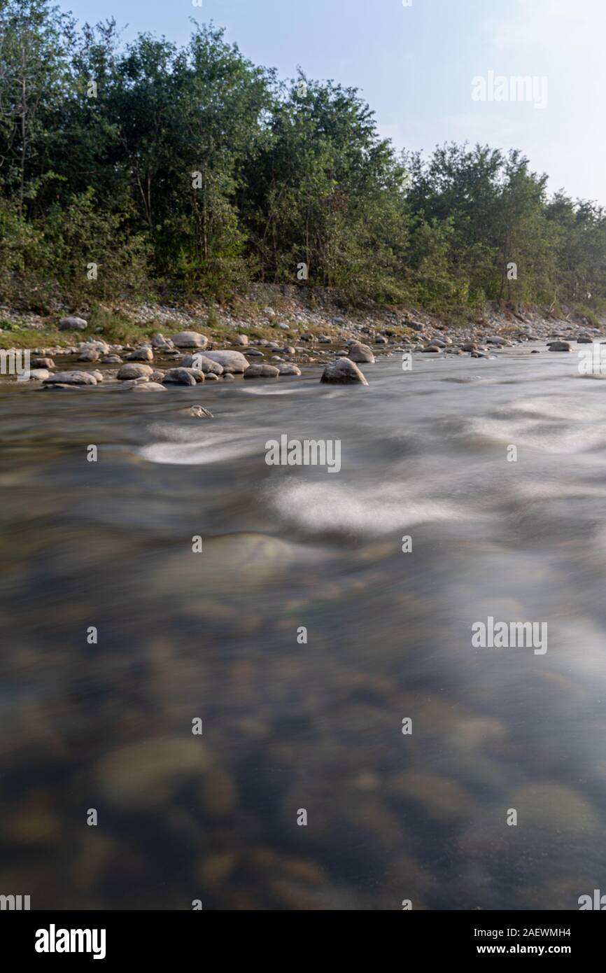 Fluss Kosi laufen durch den Wald von Jim Corbett National Reserve Stockfoto