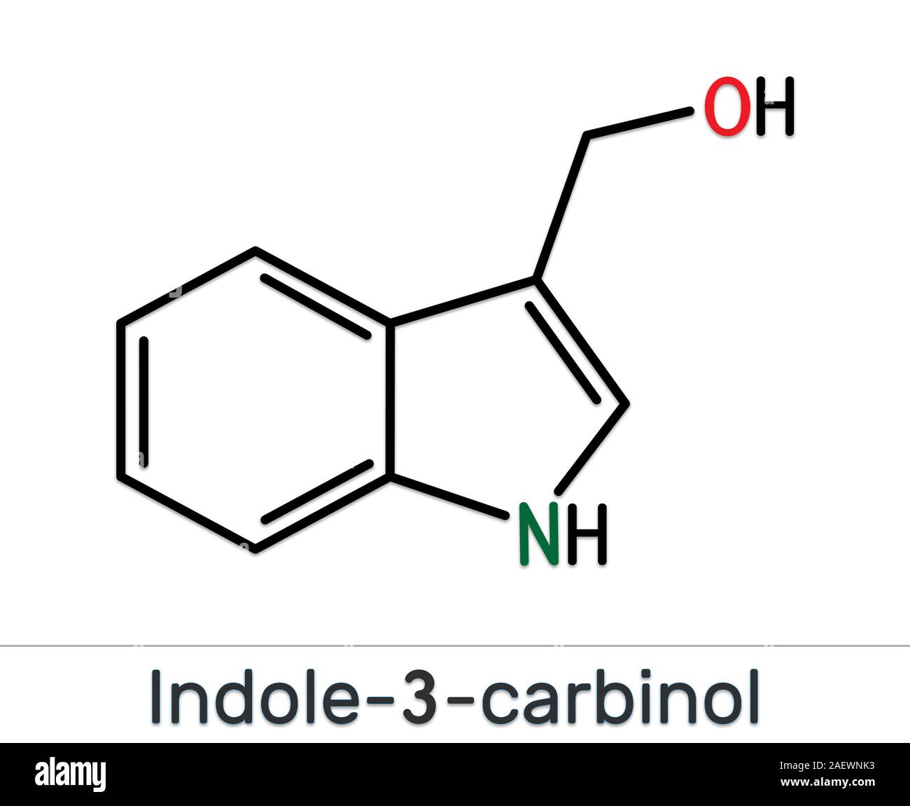Indol-3-Carbinol Molekül, ist in der Familie der Kreuzblütler Gemüse wie Brokkoli, Kohl, Blumenkohl, Rosenkohl, Kohl Grüns und Kale. Illu Stockfoto