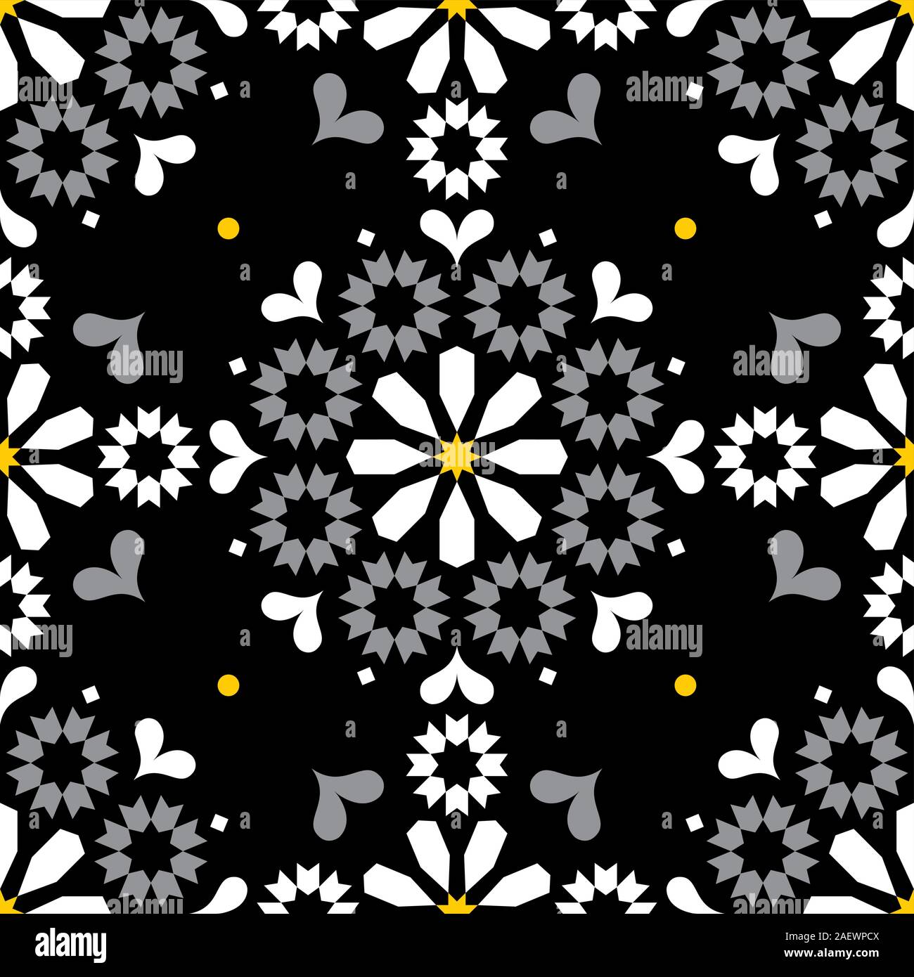 Marokkanische oder portugiesische Vektor nahtlose Fliese Muster, Azulejo geometrischen Design in weiß und grau auf schwarz Stock Vektor