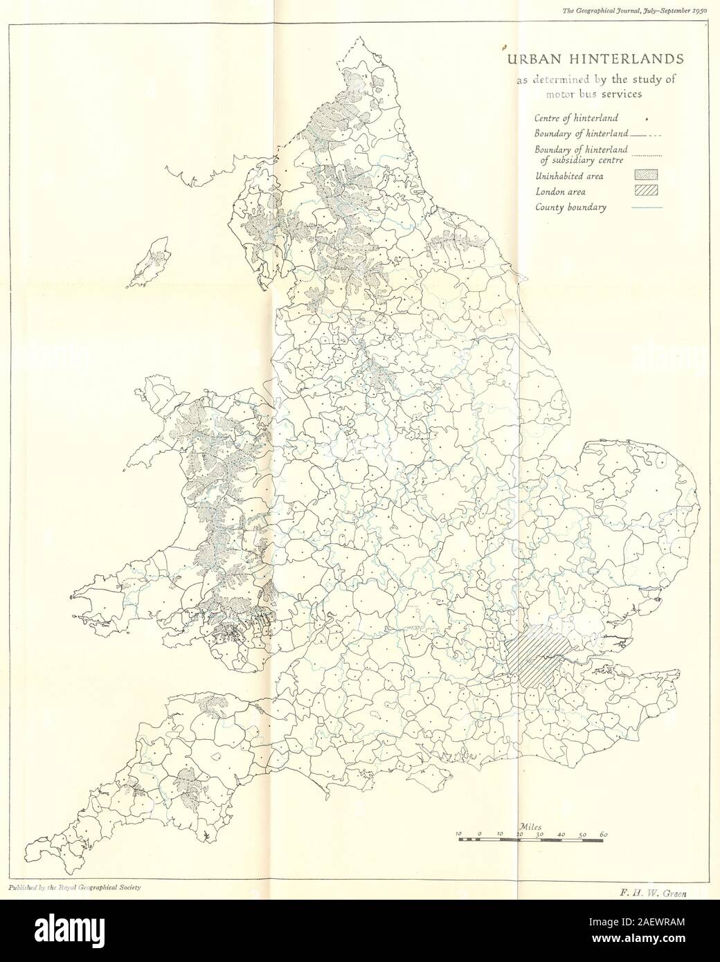 UK. Städtische Hinterland motor Bus Services 1950 alte vintage Karte plan plan Stockfoto