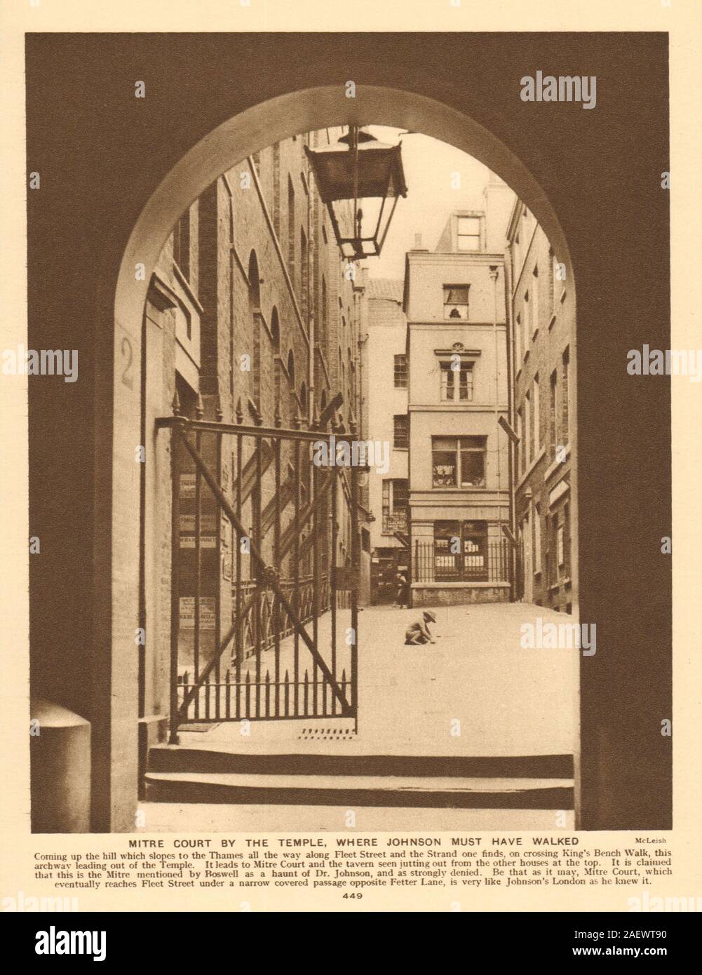 Mitre und Taverne, durch den Tempel, wo Johnson alten Drucken 1926 ging Stockfoto