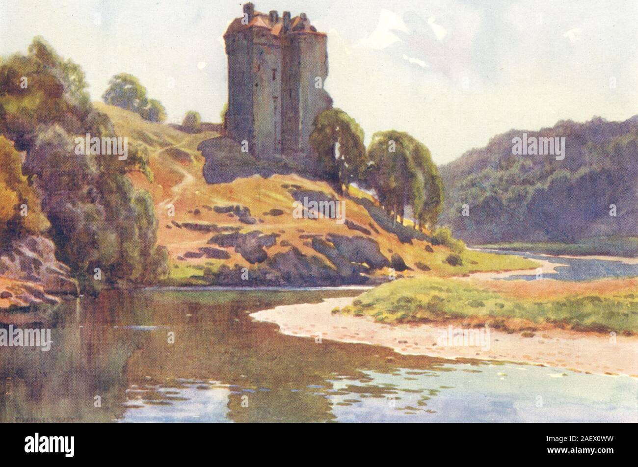 Neidpath Castle, Scott Land. Schottland. Von Ernest Haslehust 1920 alten Drucken Stockfoto