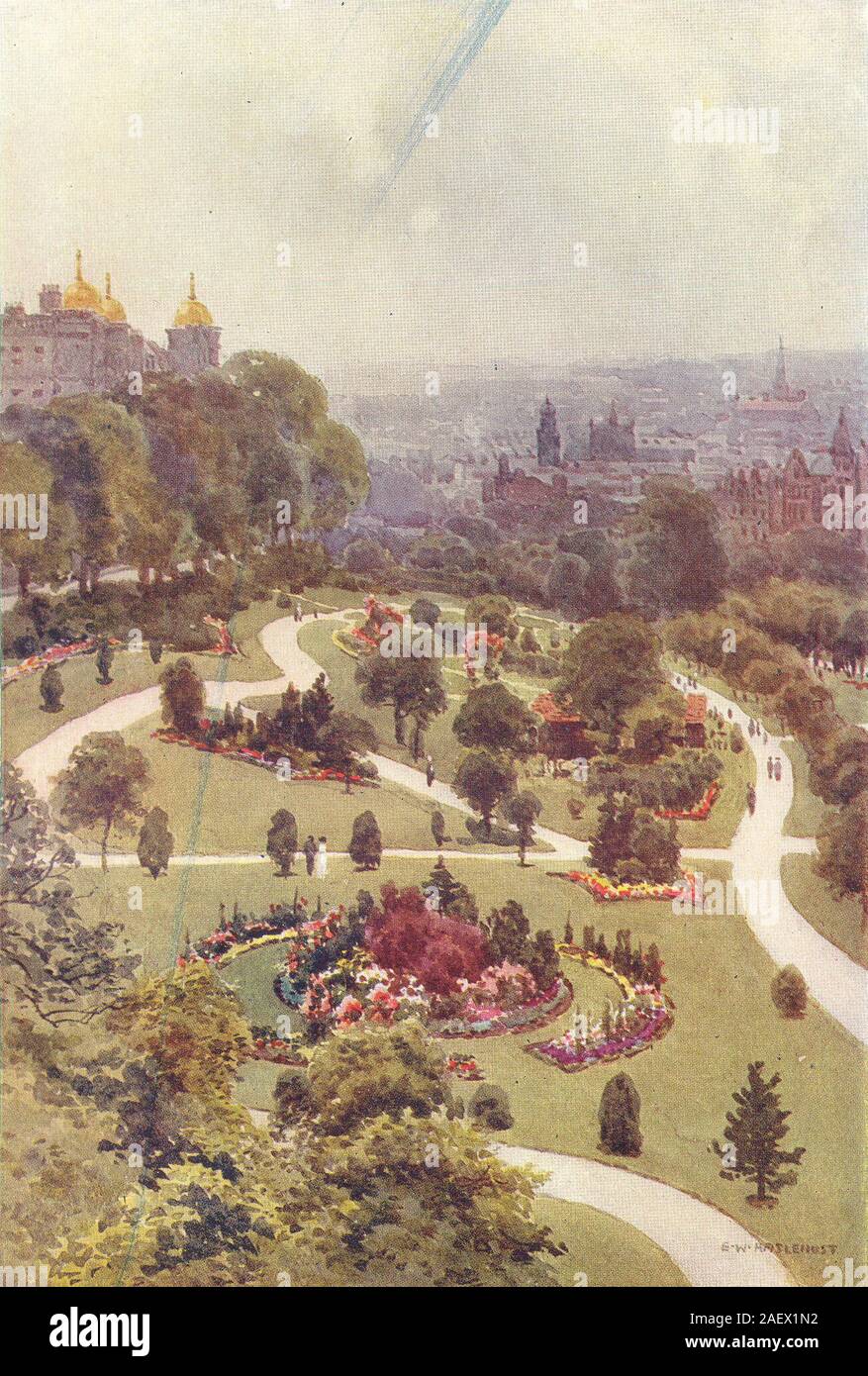 Das Tal Gärten, Harrogate. Yorkshire. Von Ernest Haslehust 1920 alten Drucken Stockfoto