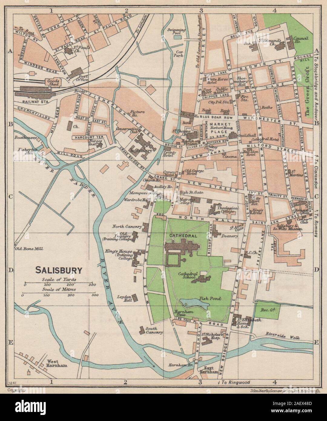 SALISBURY. Vintage Town City Karte planen. Wiltshire 1950 alte Jahrgangstabelle Stockfoto