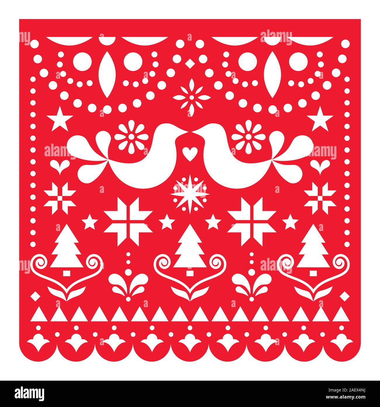Weihnachten Papel Picado vektor design, mexikanische Weihnachten Grußkarten mit Weihnachtsbäumen, Sterne, Schneeflocken und Blumen muster Stock Vektor