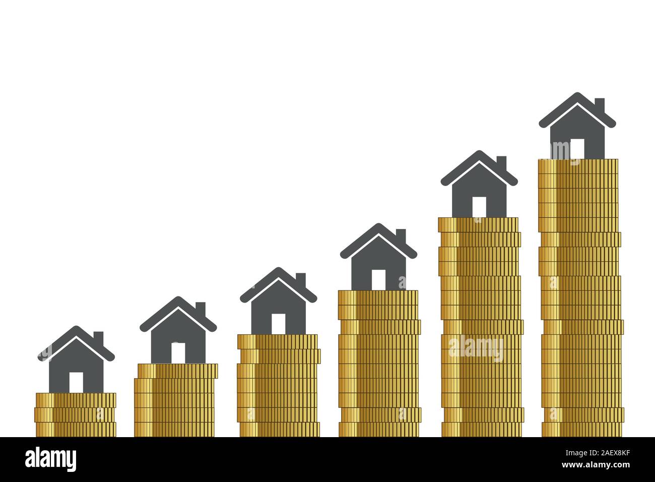 Hohe Immobilienpreise goldenen Münzen auf weißem Hintergrund Vektor-illustration EPS 10. Stock Vektor