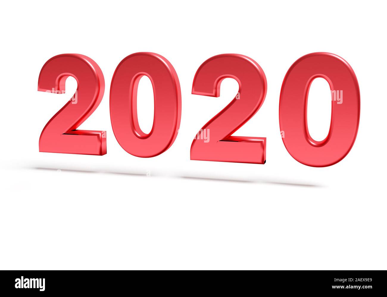 Rote Zahlen der Neuen Jahr 2020 mit Schatten. 3D-Rendering Stockfoto