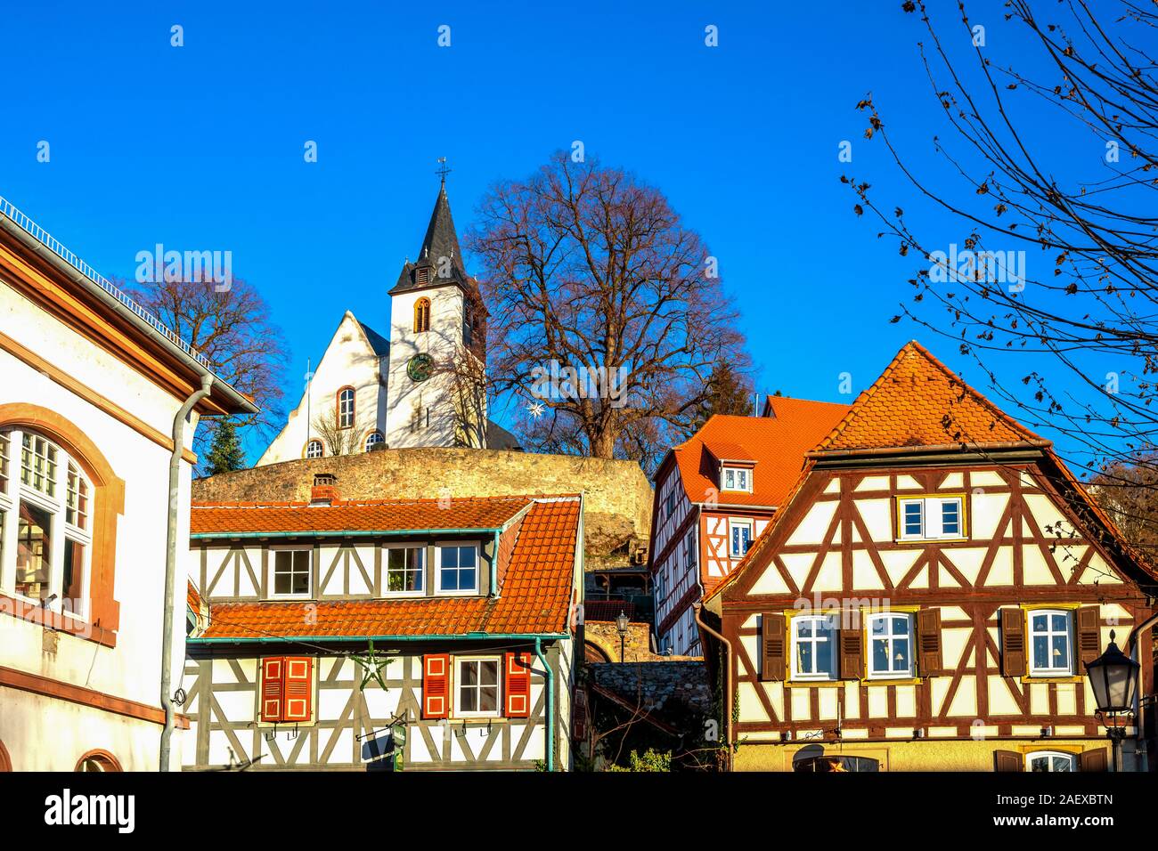 Historische Stadt Zwingenberg, Hessen, Deutschland Stockfoto