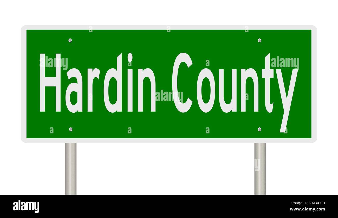 Rendering von einem grünen 3d Autobahn Zeichen für Hardin County Stockfoto