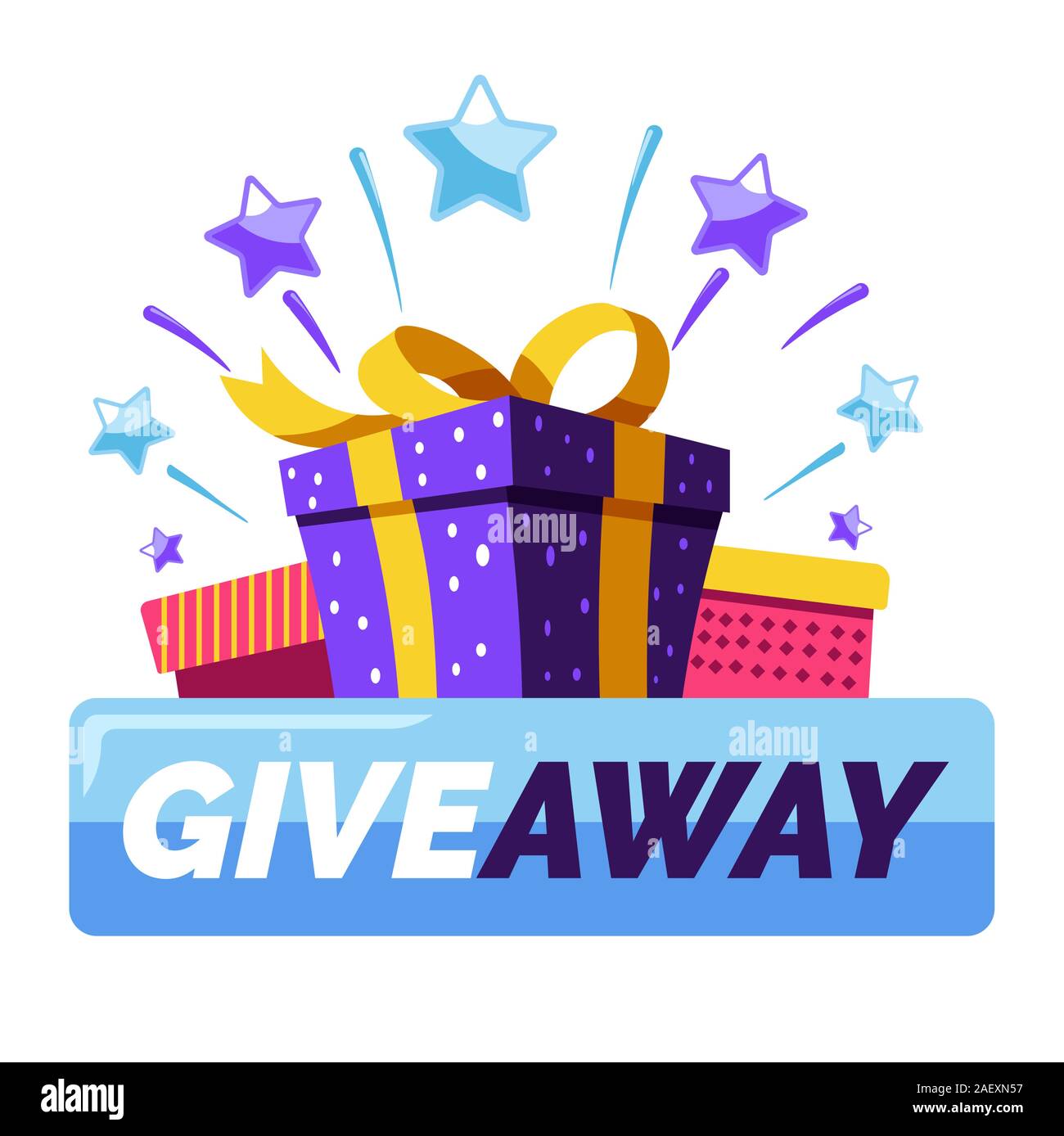 Werbegeschenk banner Vorlage von geschenkboxen und Schaltfläche mit Text Stock Vektor