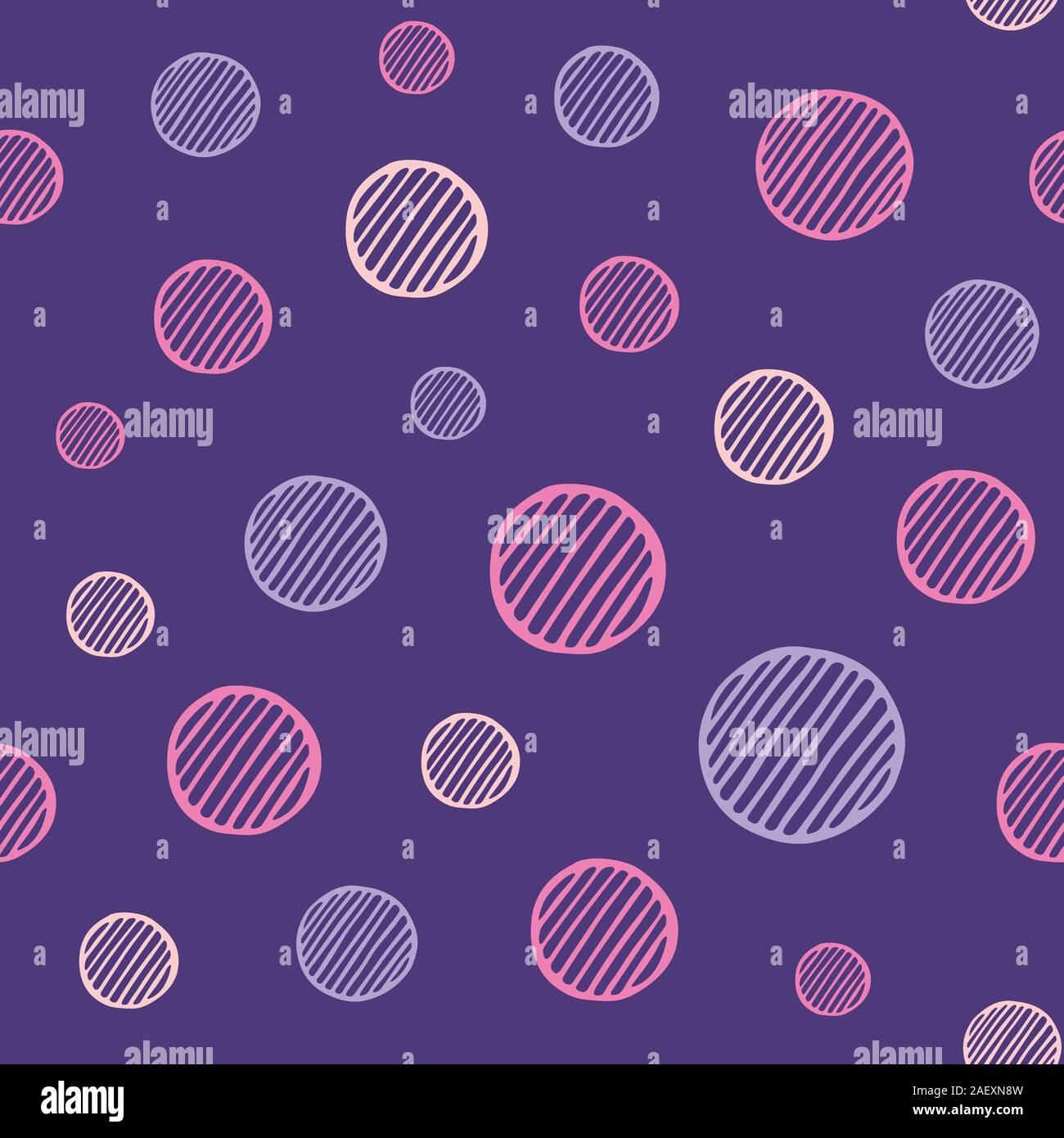 Zusammenfassung nahtlose Muster von Hand gezeichnet Gestreifte kreisen. Strukturierte Kreise Muster. Pinselstriche. Geometrische Formen Ornament. Die diagonalen Linien. Farbe. Stock Vektor