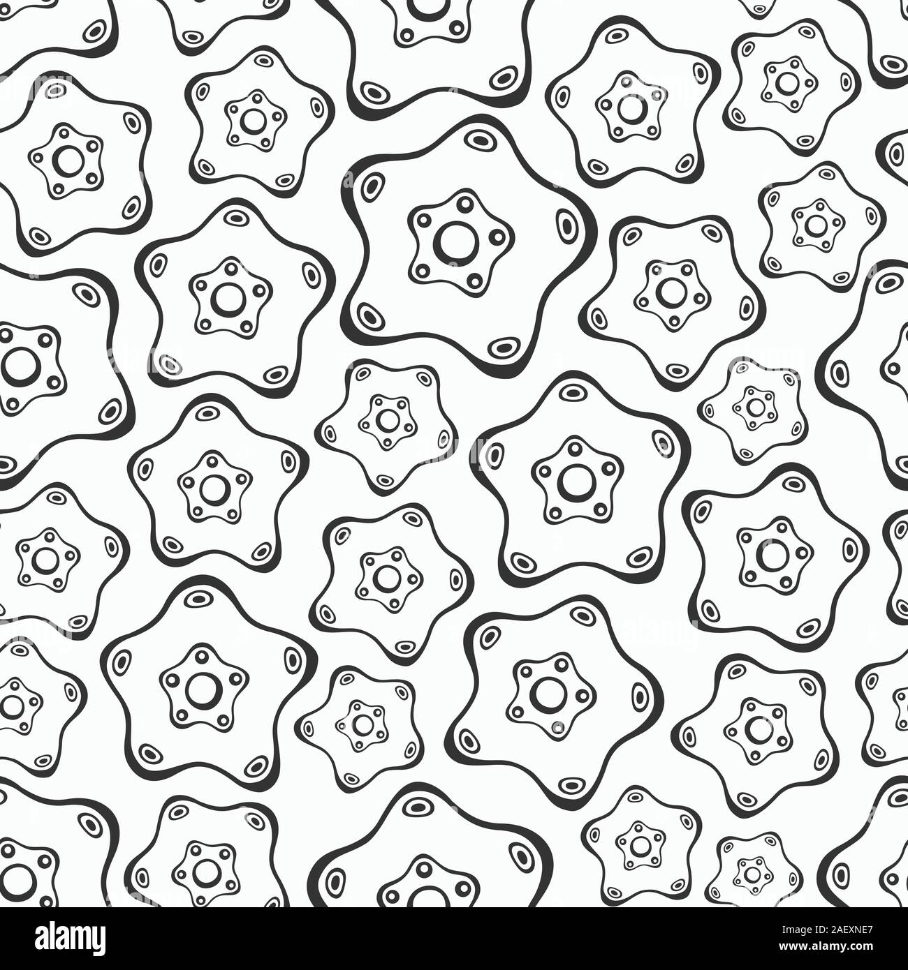 Zusammenfassung nahtlose Muster des FÜNFECKIGEN Sterne mit abgerundeten Ecken. Marine, Seesterne Hintergrund. Skizze Stil. Toll für Grüße, Einladungen. Stock Vektor