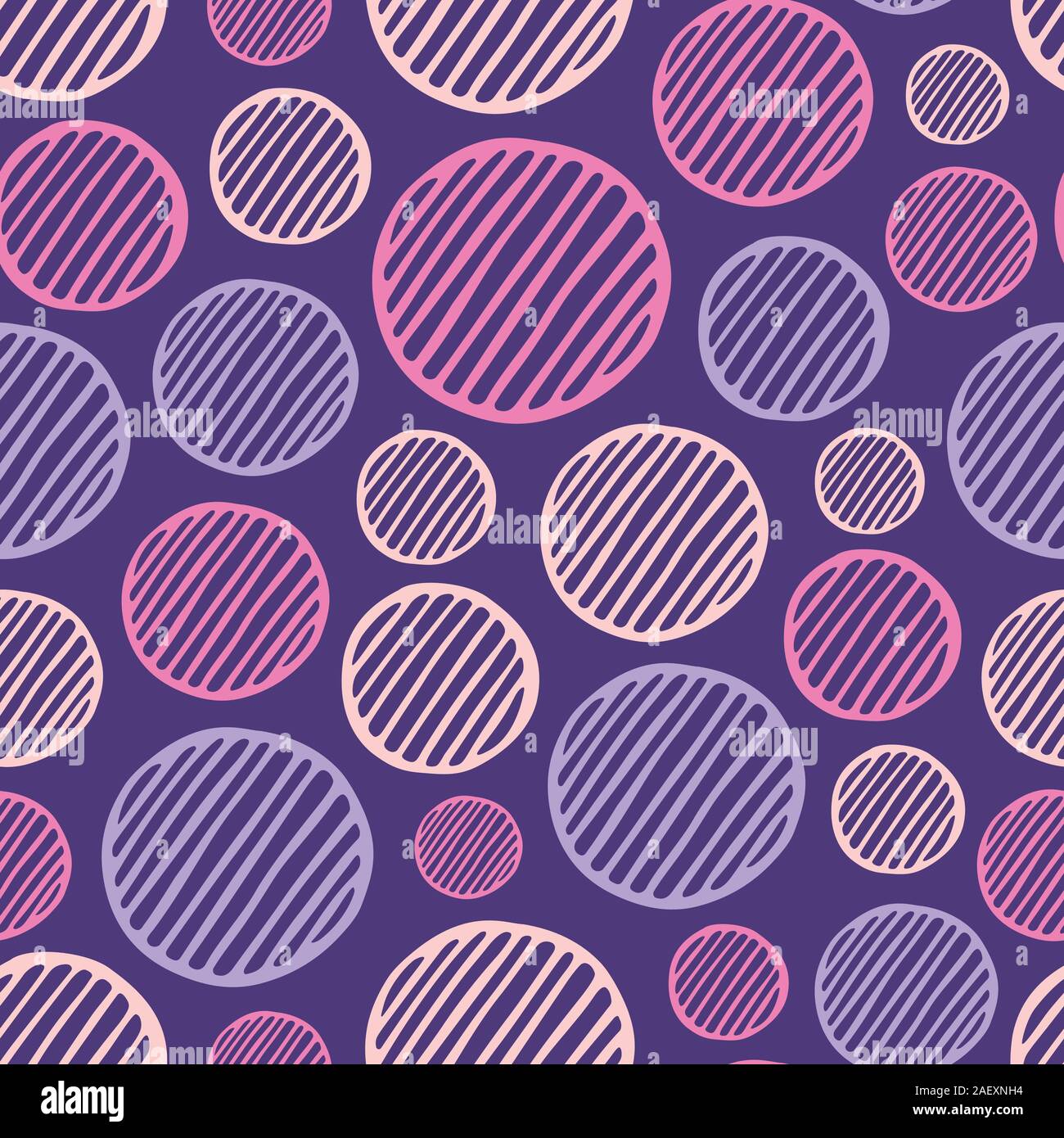 Zusammenfassung nahtlose Muster von Hand gezeichnet Gestreifte kreisen. Strukturierte Kreise Muster. Pinselstriche. Geometrische Formen Ornament. Die diagonalen Linien. Farbe. Stock Vektor
