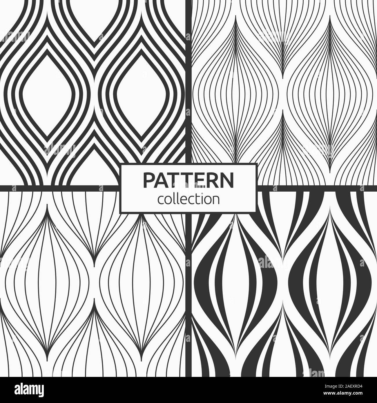 Satz von vier nahtlose Muster von stilisierten Blüten. Modernes, stilvolles Texturen. Elegante lineare Ornamente. Vektor monochromen Hintergrund. Stock Vektor