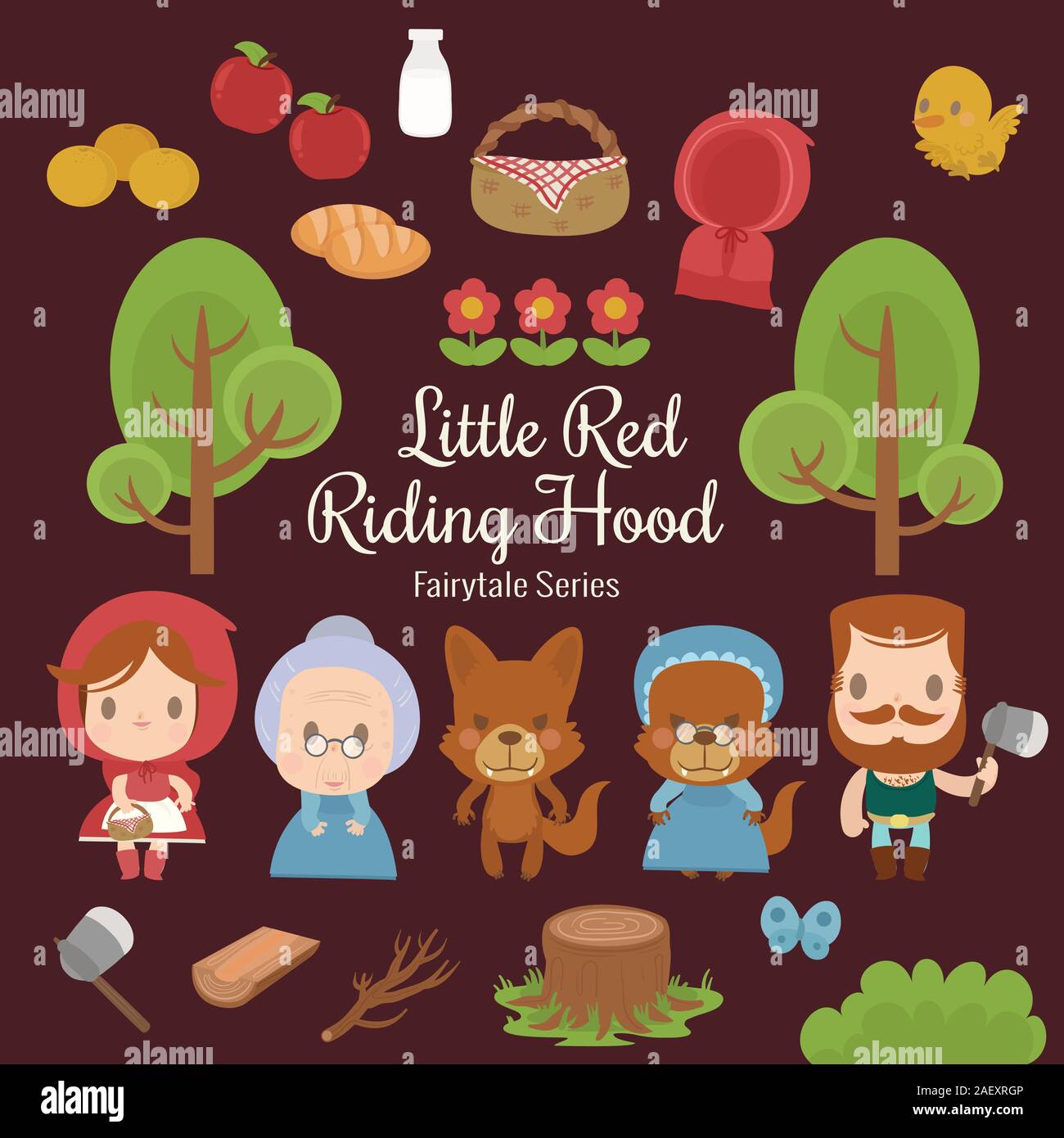 Märchenhafte Serie Little Red Riding Hood Stock Vektor