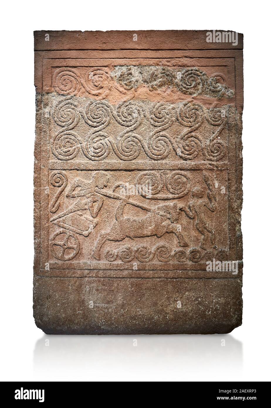 Mykenischen Grabbeigaben Stele aus Poros Stein mit einer Entlastung von einem Wagen Szene, Mykene Grab Kreis ein, Schwere V, das Archäologische Museum Athen. Kat.-Nr. 1. Stockfoto