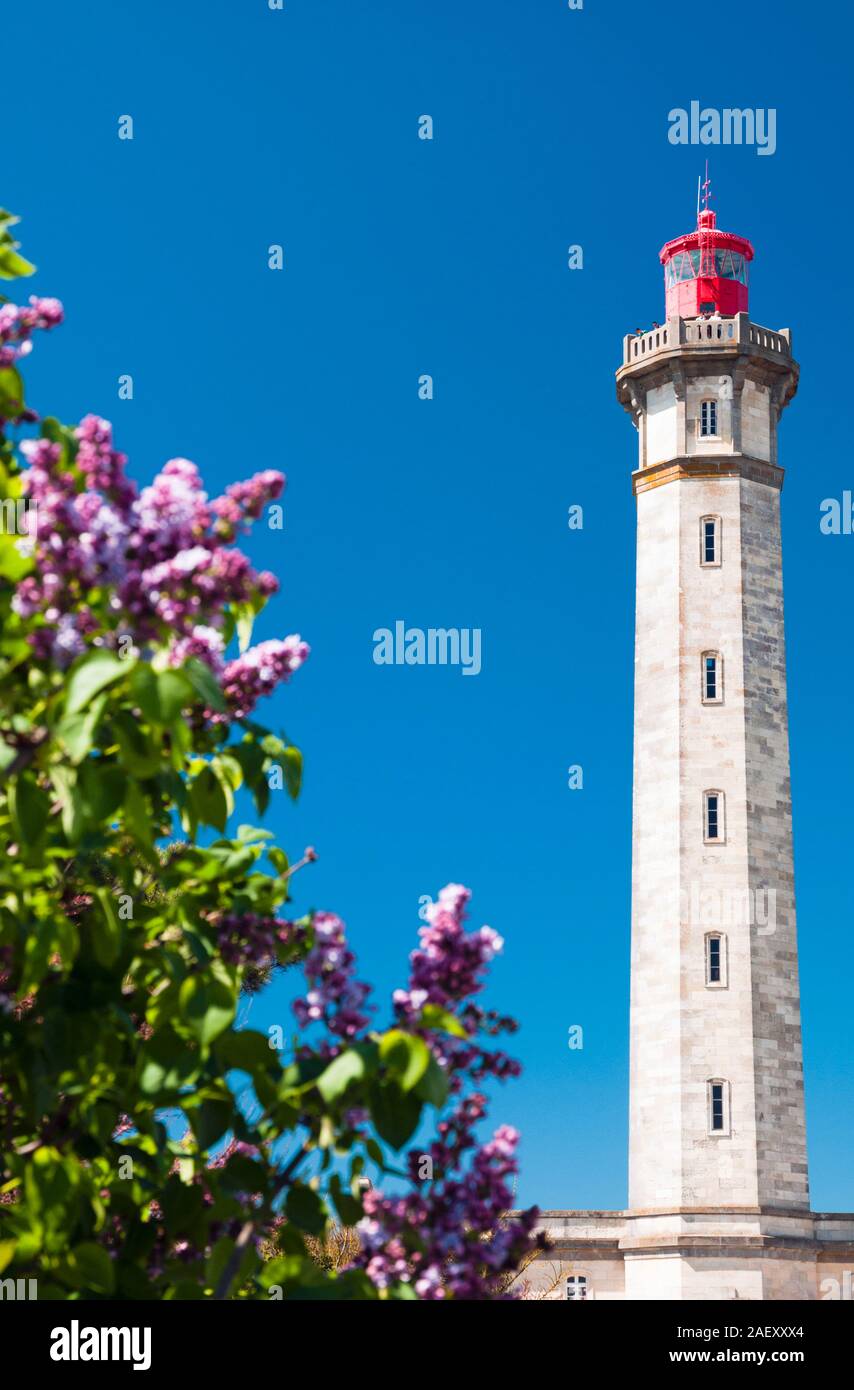 Leuchtturm der Wale oder Phare des Baleines, Saint Clement des Baleines, Ile de Ré, Charente-Maritime (17), Frankreich. Stockfoto