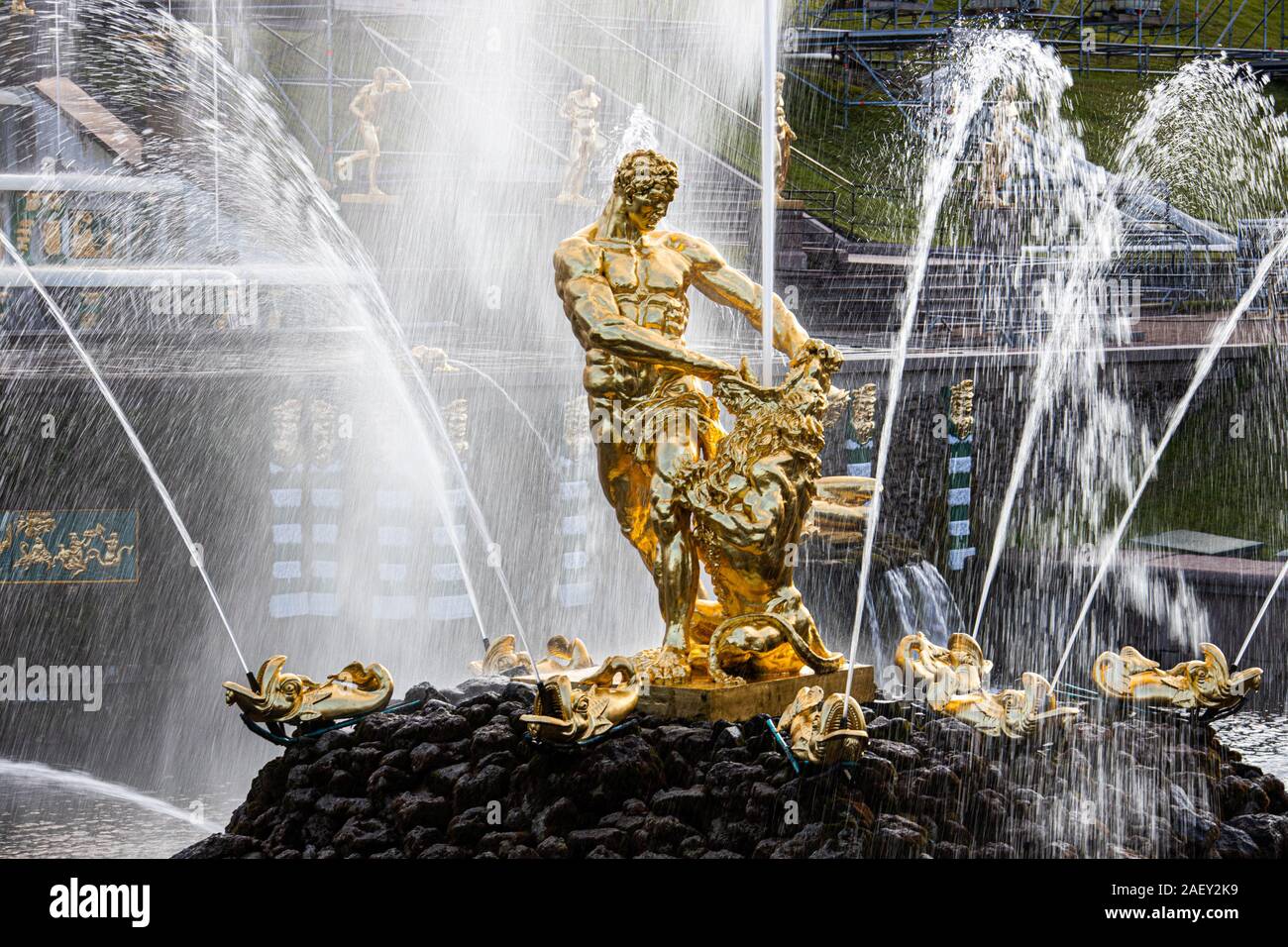 Simson Brunnen, Schloss Peterhof, Sankt Petersburg, Russland Stockfoto