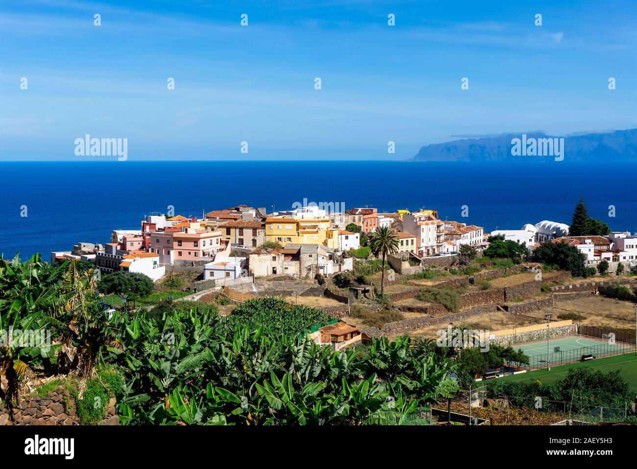 Blick auf das Dorf Agulo auf der Kanarischen Insel La Gomera. Stockfoto
