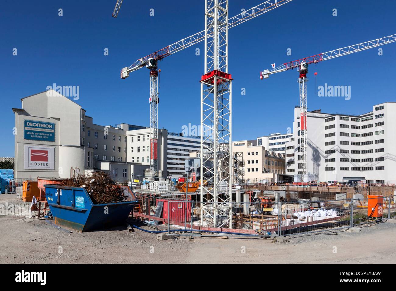 Große Baustelle in der Innenstadt von Chemnitz Stockfoto