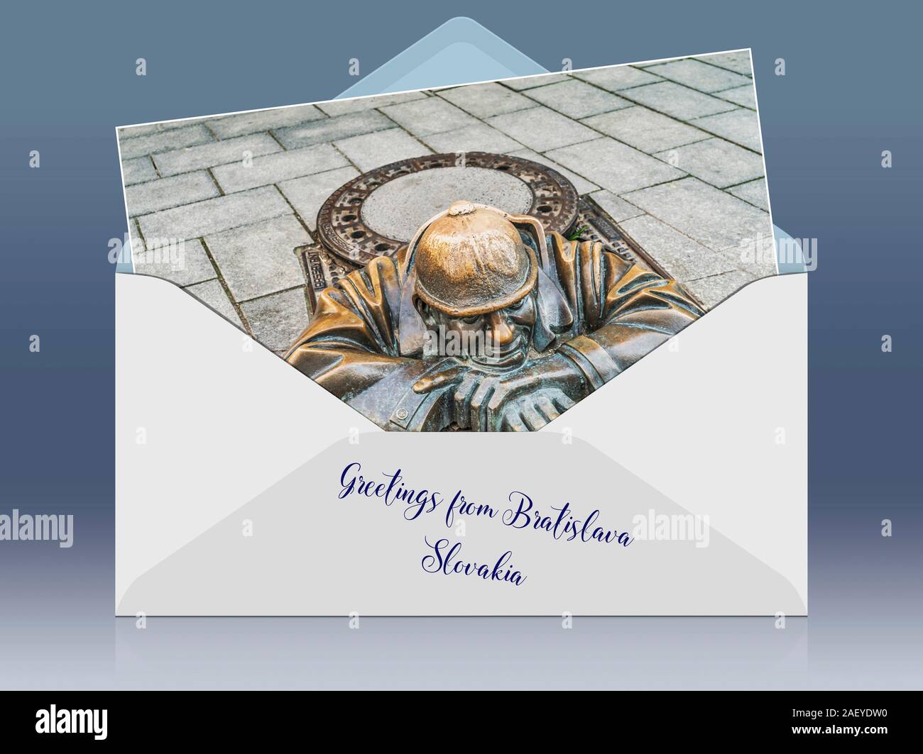 Die Skulptur des Cumil, Menschen in der Arbeitswelt, ist einer der bekanntesten Statuen in Bratislav, Slowakei, Europa Stockfoto