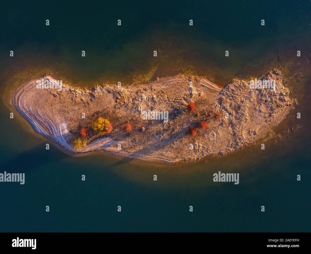 Bäume auf einer isolierten Insel Stockfoto