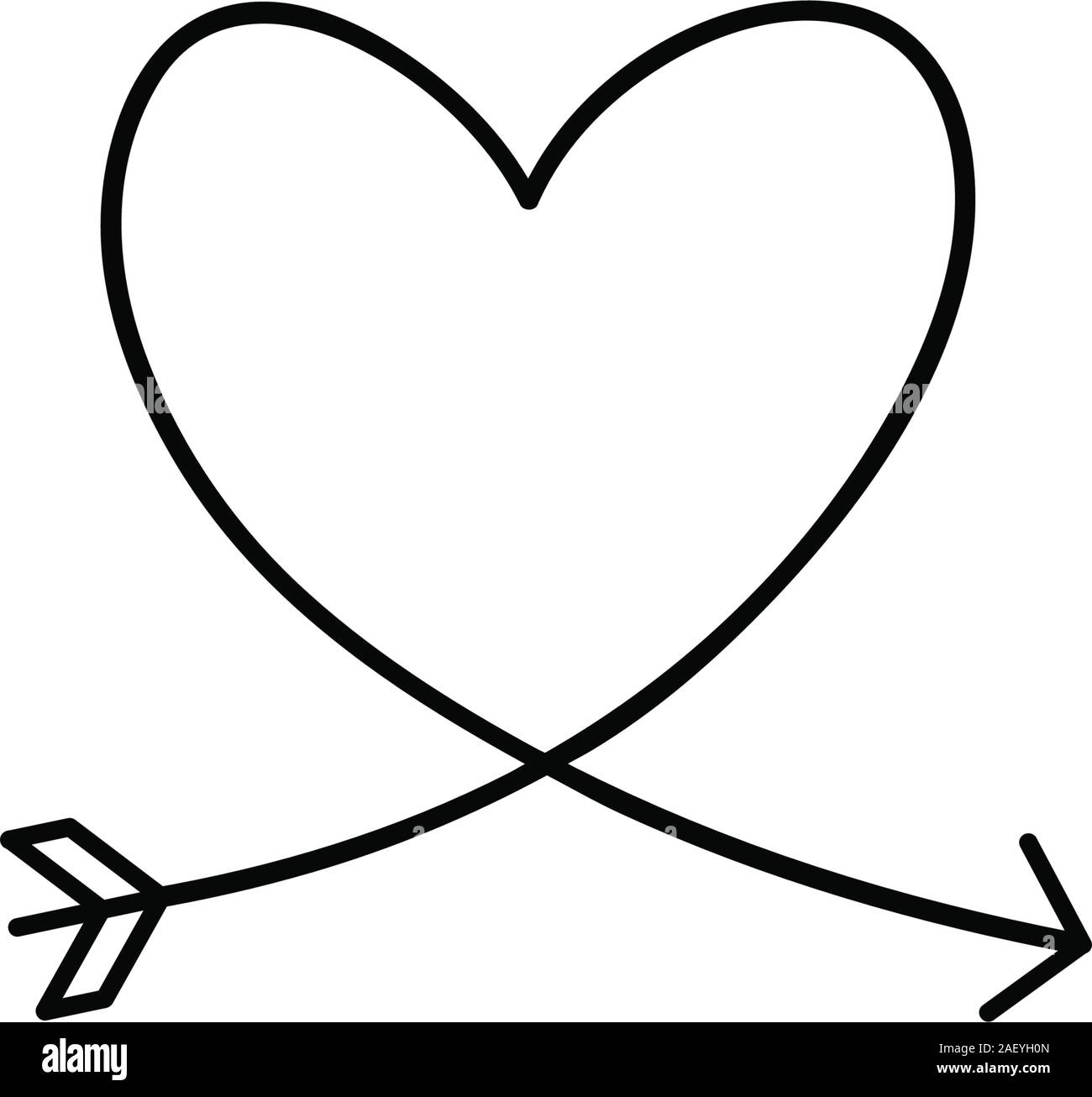 Amors Pfeil in die kontinuierliche Erstellung von Zeilen in der Form eines Herzens, das in einer flachen Stil. Durchgehende schwarze Linie. Flaches Design arbeiten. Symbol der Liebe und der Stock Vektor
