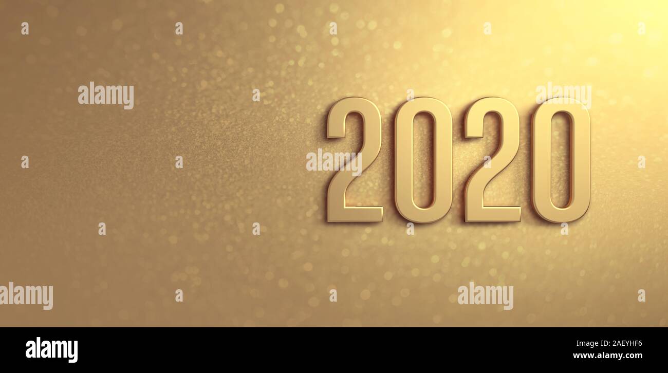 Neues Jahr 2020 Datum Nummer auf einem glitzernden Gold Karte - 3D-Darstellung Stockfoto