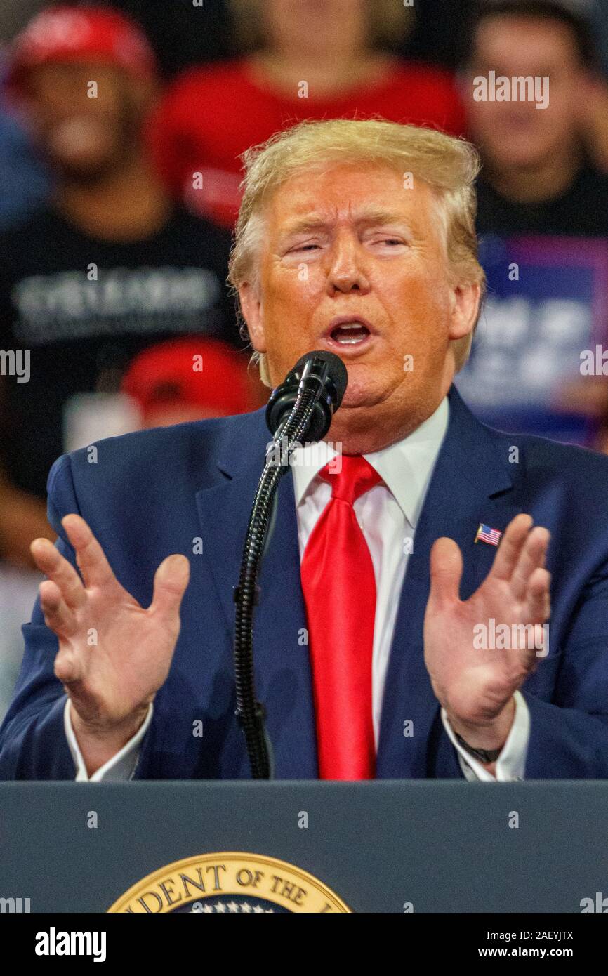 Hershey, PA/USA - Dezember 7, 2019: Präsident Donald Trump in einer Rede auf der Demonstration nach dem US-Kongress Haus Staats- und Regierungschefs angekündigte Amtsenthebung. Stockfoto