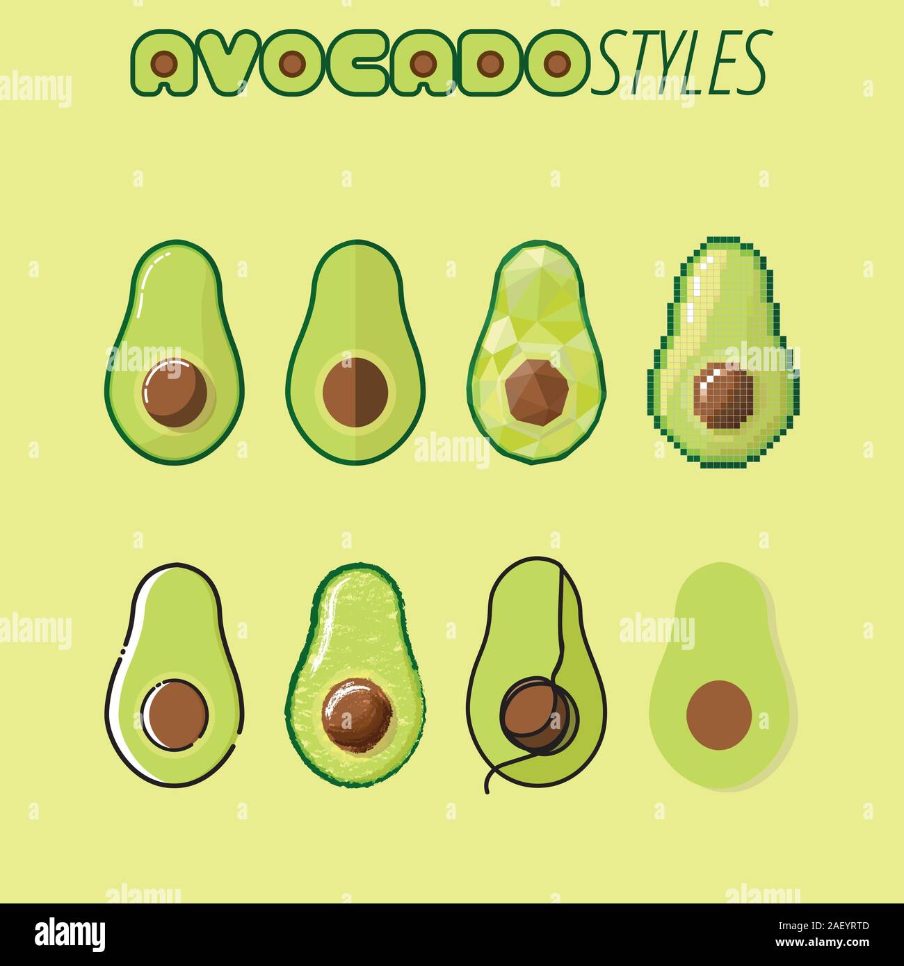 Avocado Design Style Kollektion Stock Vektor