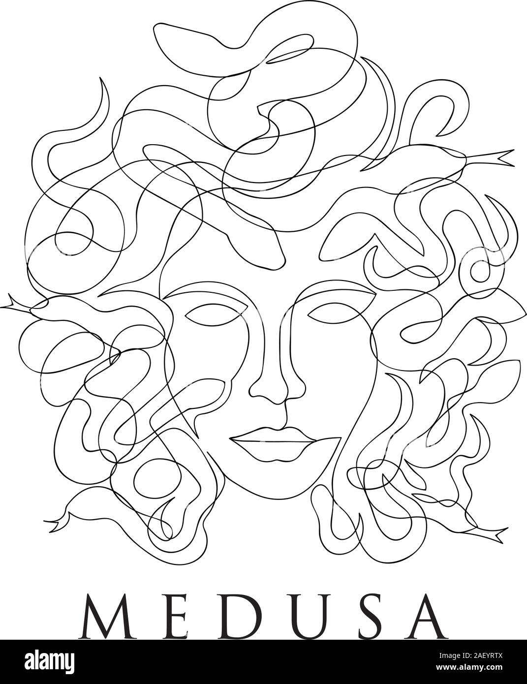 Medusa Gesicht kontinuierliche Single Line Style - dünne Linie Stock Vektor