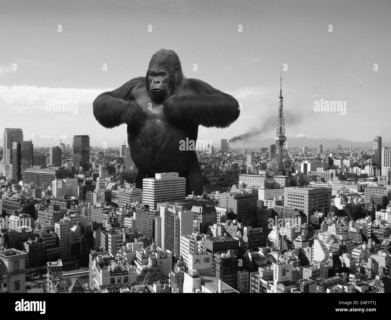 King Kong zu Fuß durch die Innenstadt von Tokio. Stockfoto
