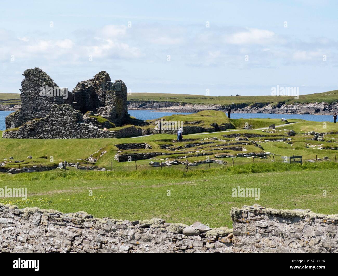Die prähistorische Siedlung Jarlshof in Shetland Stockfoto