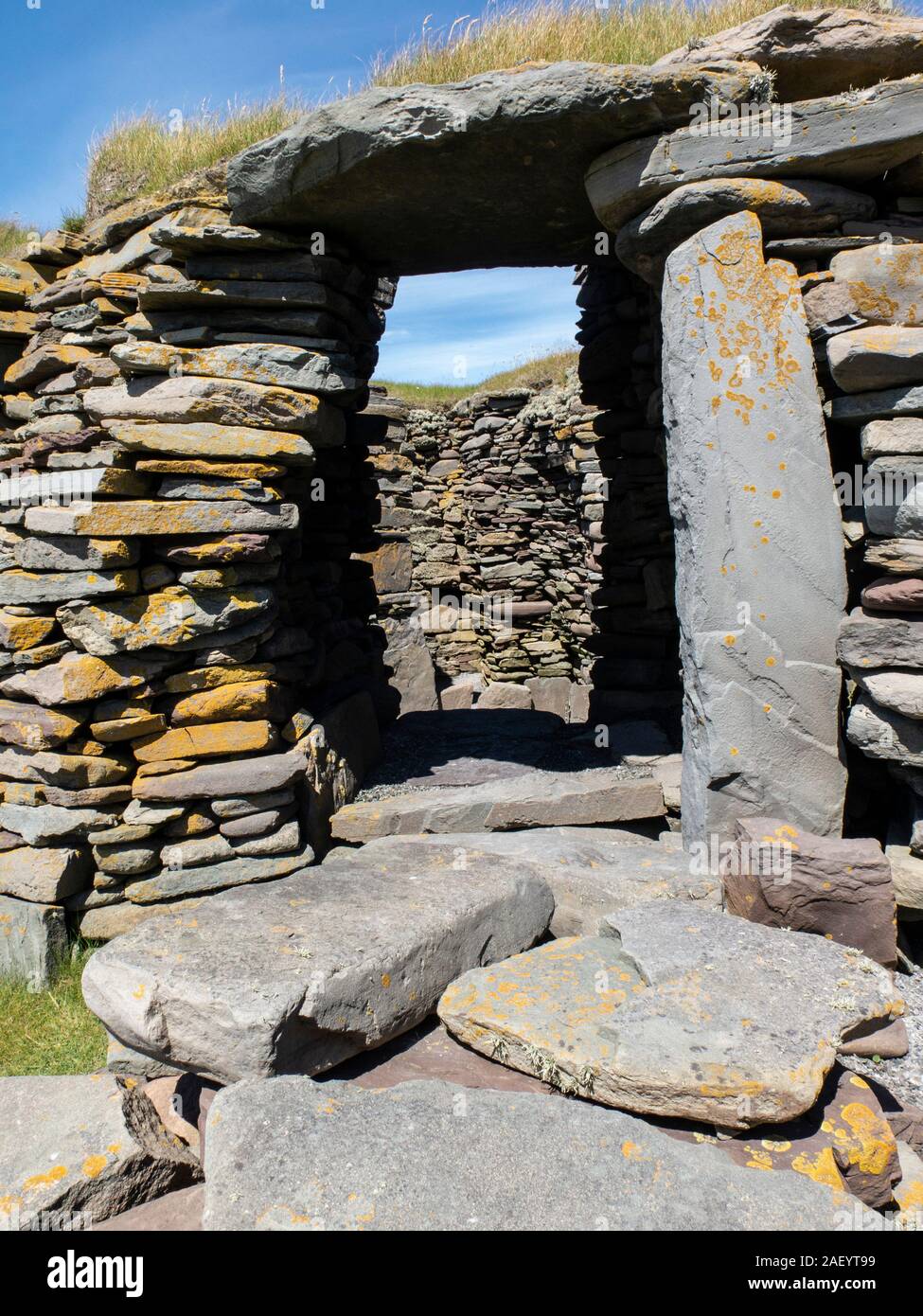 Die prähistorische Siedlung Jarlshof in Shetland Stockfoto