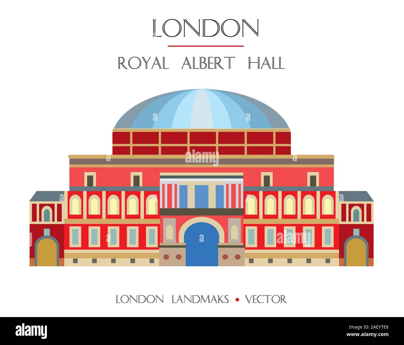Bunte Vektor die Royal Albert Hall, das Wahrzeichen von London, England. Vektor flachbild Abbildung auf weißem Hintergrund. Lieferbar Abbildung: Stock Vektor