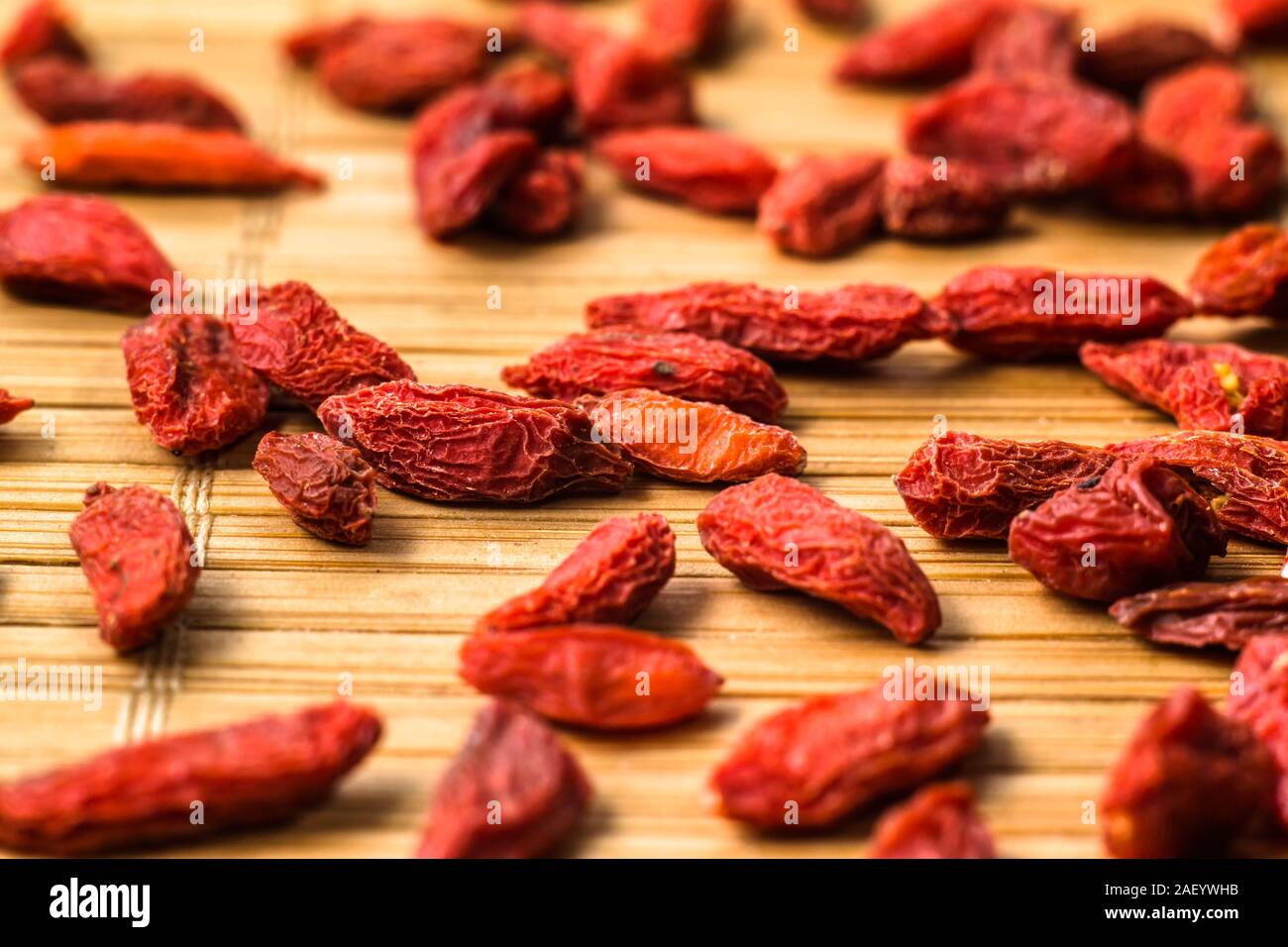 Goji Beeren Hintergrund. Gesundes Essen, superfood Konzept. Stockfoto