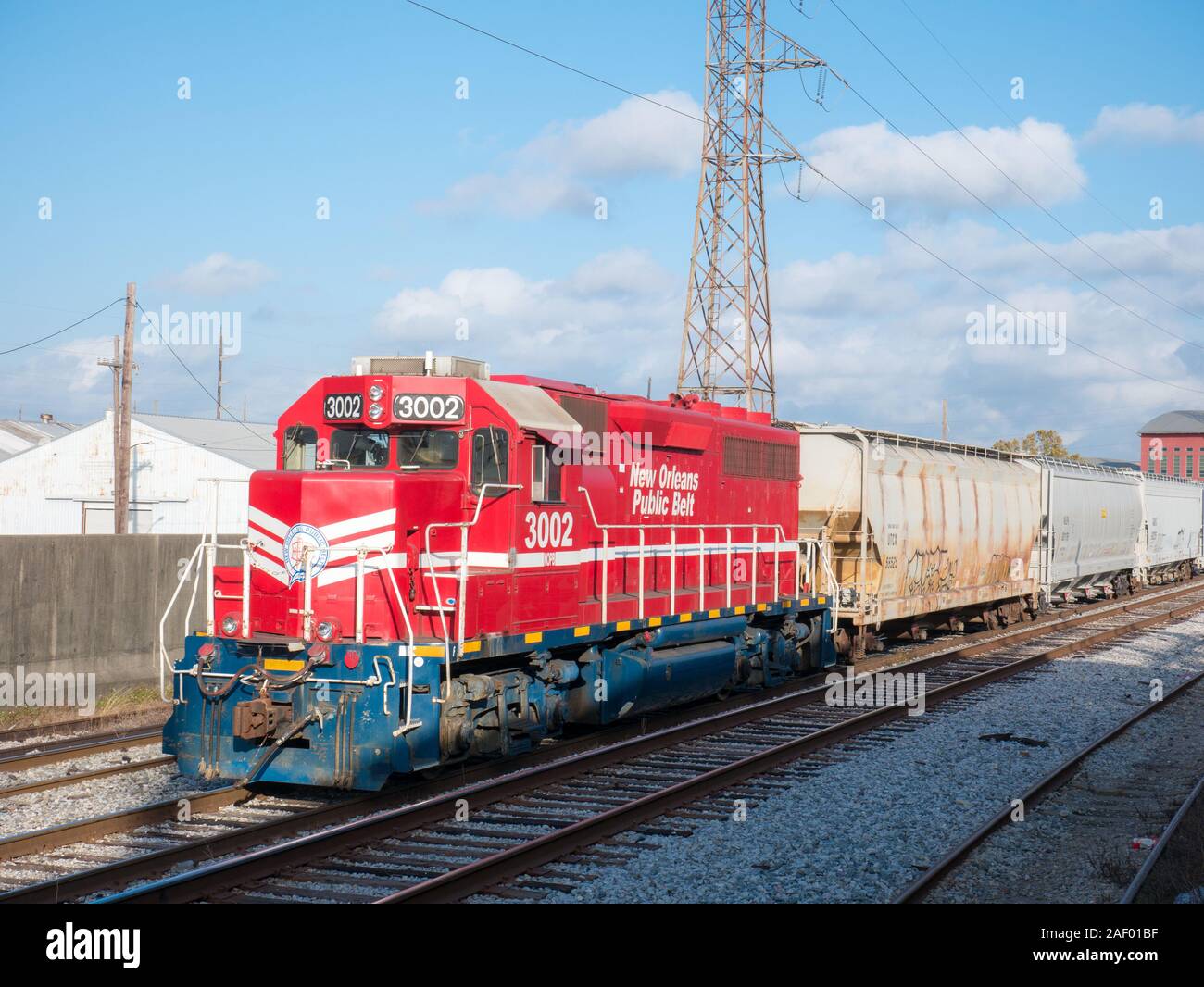 New Orleans, Louisiana, USA. Dezember 2019. Ein New Orleans öffentlichen Riemen (Nopb) Lokomotive im French Quarter entfernt. Die nopb ist ein Klasse III railro Stockfoto